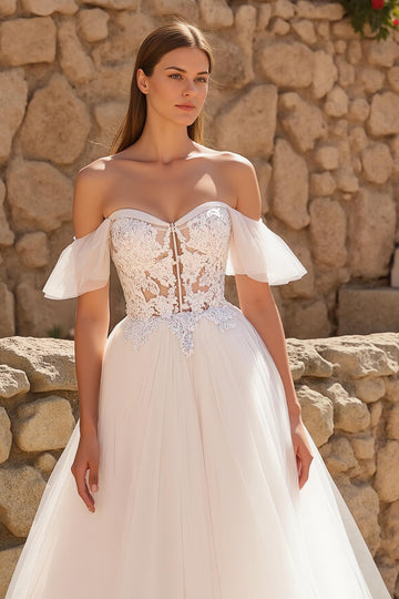 Corset Ivory A-Line Off the Shoulder Wedding Dress With Appliques